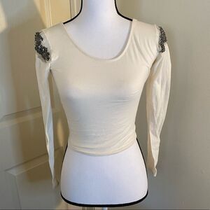 Sparkle & Fade, white/cream beaded crop top